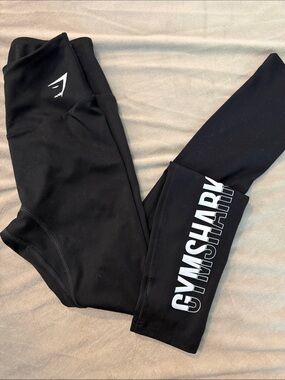 Gymshark Black Leggings with White Logo Panel